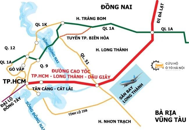 Bản đồ minh họa vị trí hỗ trợ cứu hộ xe trên tuyến Long Thành – Dầu Giây Bản đồ minh họa vị trí hỗ trợ cứu hộ xe trên tuyến Long Thành – Dầu Giây