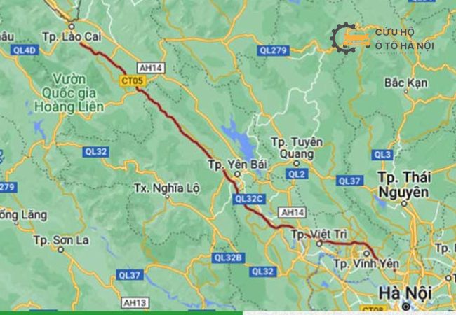 Bản đồ minh họa khu vực hoạt động cứu hộ cao tốc Nội Bài Lào Cai Bản đồ minh họa khu vực hoạt động cứu hộ cao tốc Nội Bài Lào Cai