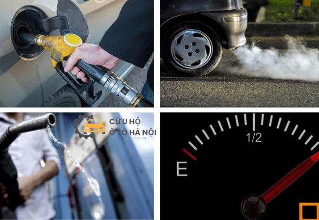 Tiếp xăng tận nơi cho ô tô bị hết xăng trên tuyến cao tốc tại Hà Nội.